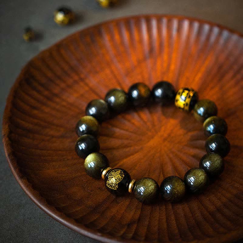 KarmaRipple's Chinese Zodiac Natal Buddha Gold Sheen Obsidian Wealth Protection Bracelet p11