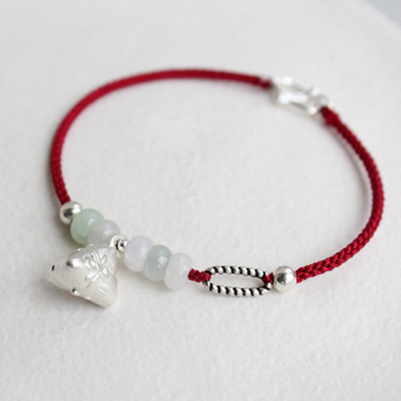 KarmaRipple's 925 Sterling Silver Jade Red String Zongzi Talisman Abundance Bracelet p10