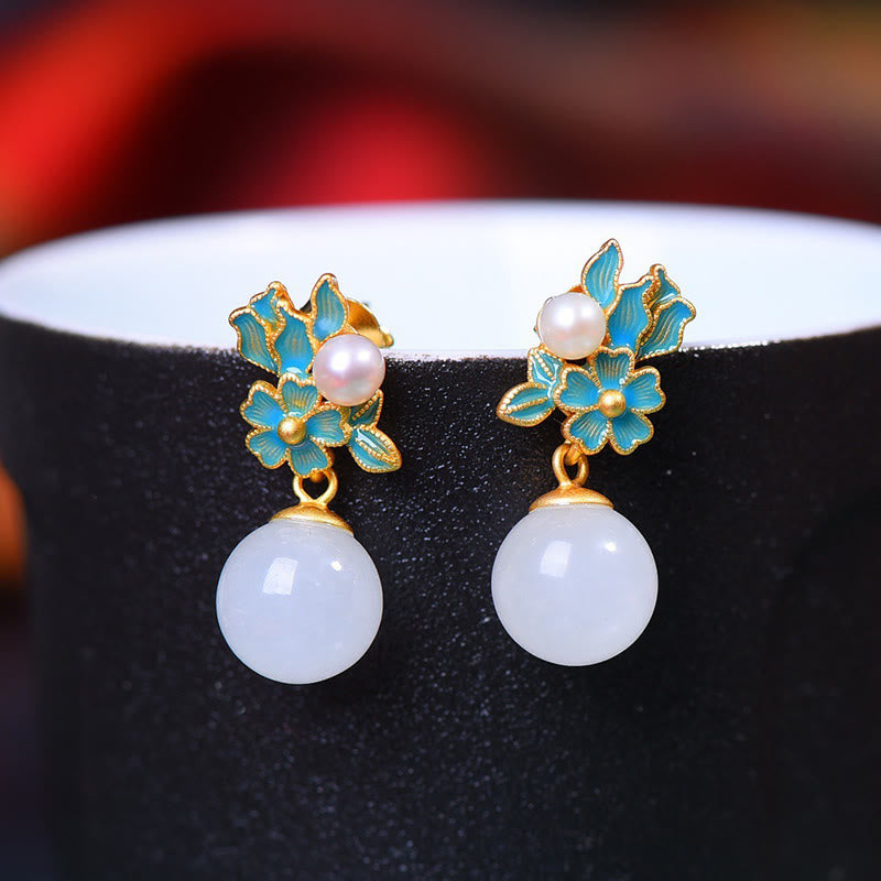 KarmaRipple's Ivory Jade 925 Sterling Silver Pearl Flower Blessing Pendant Necklace Ring Earrings p34