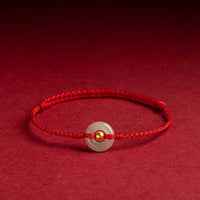 KarmaRipples 999 Goldperle, runde Peace-Schnalle, Hetian-Jade, Glücksbringer, gewebtes Armband, Fußkettchen