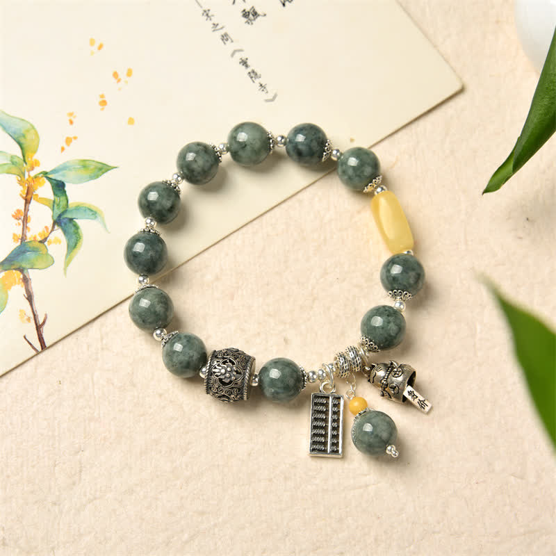 KarmaRipple's 925 Sterling Silver Cyan Jade Amber Abacus Fortunate Cat Success Bracelet p8