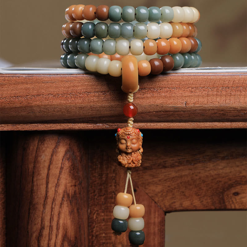 KarmaRipple's 108 Mala Beadwork Gradient Bodhi Seed Green Tara Buddha Engraved Peace Balance Bracelet p2