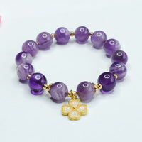 KarmaRipples authentisches Amethyst-Edelstein-Talisman-Armband mit vierblättrigem Kleeblatt und innerem Frieden