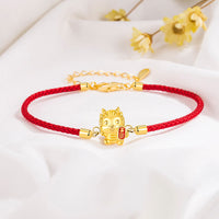 KarmaRipples 925 Sterling Silber Jahr des Drachen Glücksbringer Goldener Drache Stärke Rotes Seil Kettenarmband