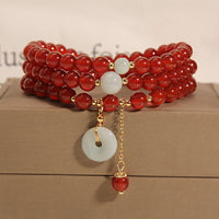 KarmaRipples authentisches, dreifach wickelbares Armband mit Peace Buckle aus rotem Achat und Jade