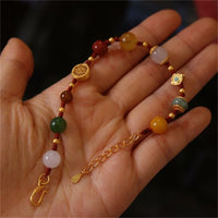 Glücksarmband aus 925er Sterlingsilber von KarmaRipple, authentische Hetian-Jade, Bernstein, roter Achat, Kristalle