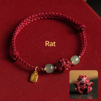 KarmaRipples authentisches Zinnober-Armband mit chinesischem Tierkreiszeichen, Hetian-Jade, Fu-Charakter, Glücksseil