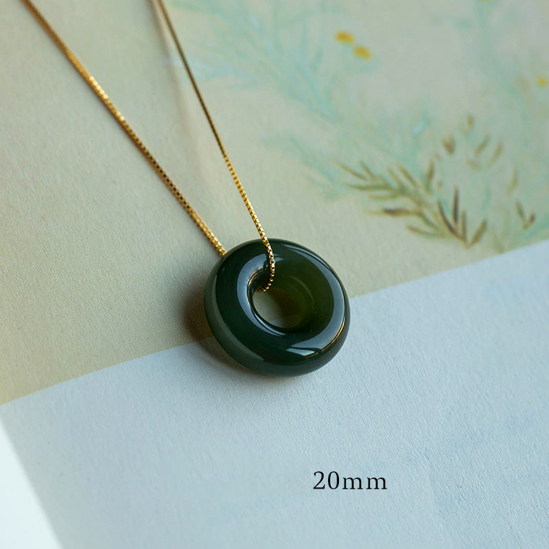 KarmaRipple's Authentic Round Jade Peace Buckle Fortune Abundance Pendant Necklace p8