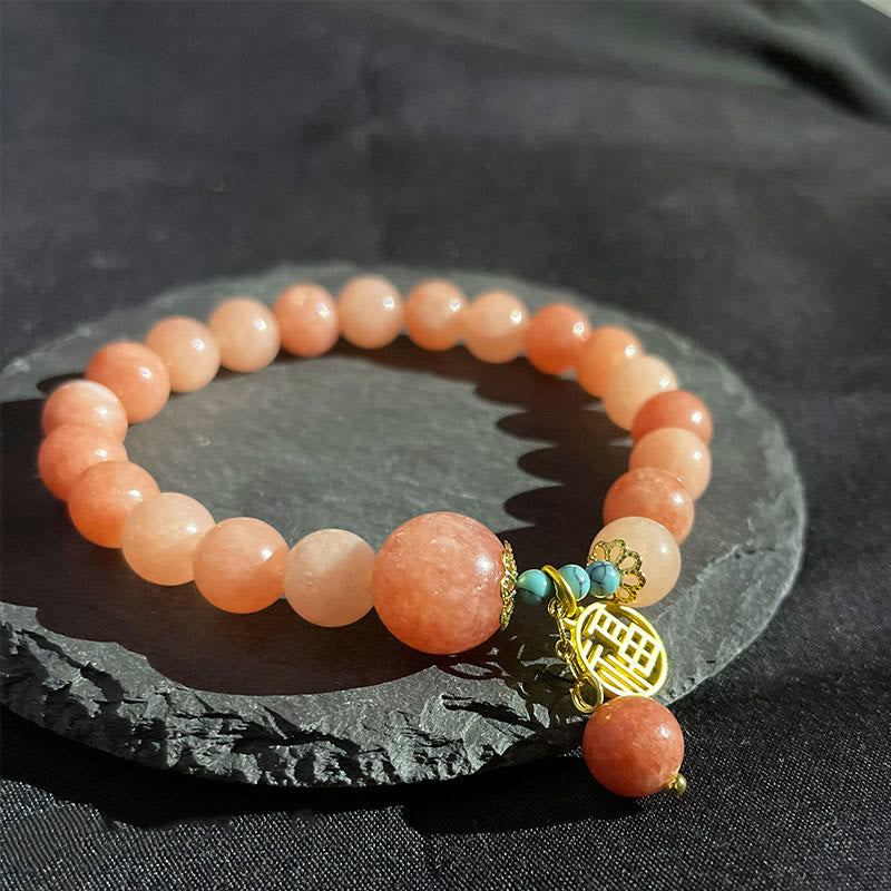 KarmaRipple's Authentic Orange Stone Turquoise Fu Character Talisman Fortune Fortune Bracelet p10