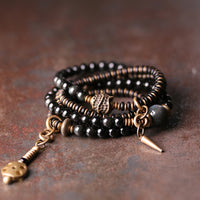 KarmaRipples Regenbogen-Obsidian-Ebenholz-Bronze-positives mehrschichtiges Armband