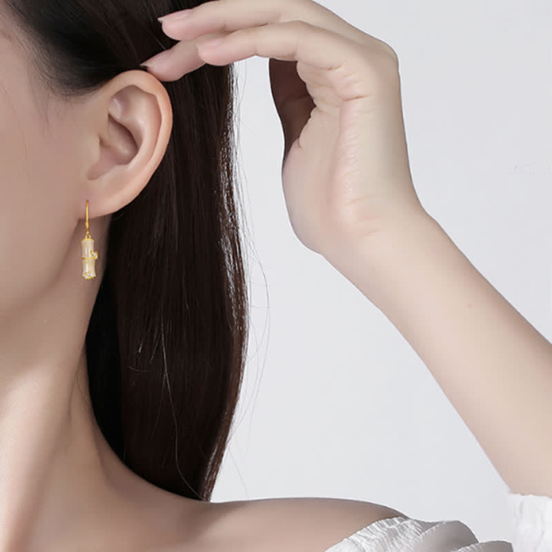 KarmaRipple's 925 Sterling Silver Hetian Jade Chrysoberyl Cat Eye Red Agate Bamboo Fortune Drop Earrings p9