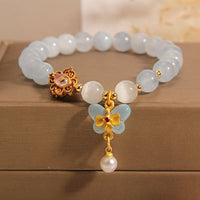 KarmaRipples Aquamarin-Katzenauge-ausgleichendes Schmetterlingsperlen-Talisman-Armband