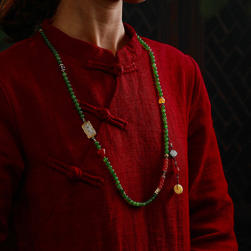 KarmaRipple's 108 Mala Beadwork Cyan Jade Red Agate Laughing Buddha Fortune Bracelet p12