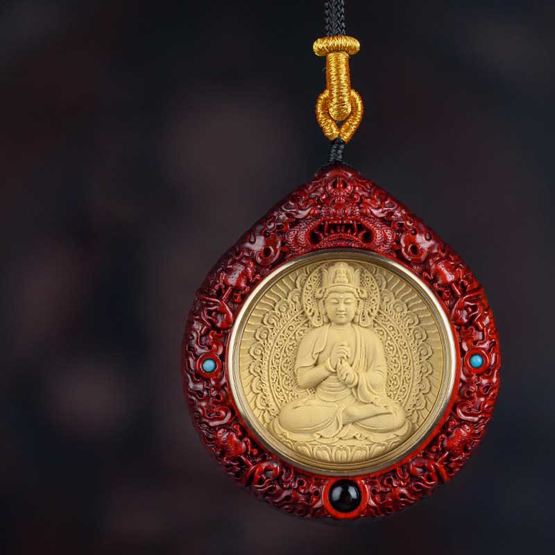 KarmaRipple's Chinese Zodiac Avalokitesvara Small Leaf Red Sandalwood Ebony Longevity Pendant Necklace p46