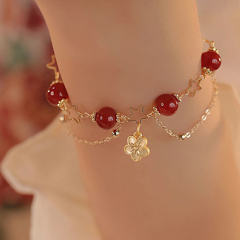 KarmaRipple's 14k Gold Plated Red Agate Star Flower Talisman Calm Bracelet p8
