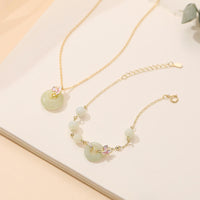 KarmaRipple's 925 Sterling Silber Authentische Hetian Jade Peace Buckle Orchidee Fortune Armband Anhänger Halskette Set