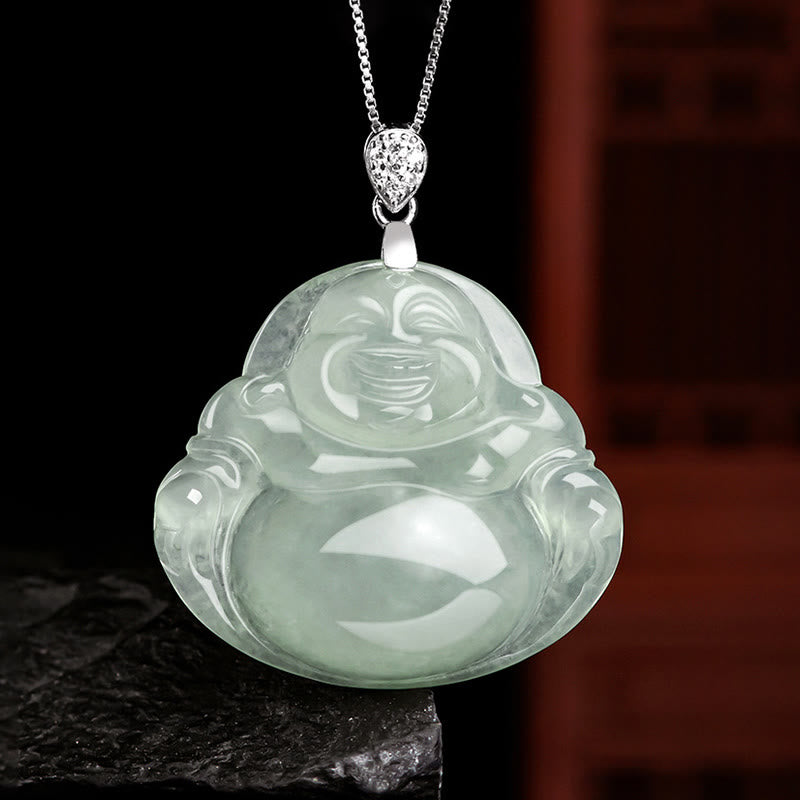 KarmaRipple's 925 Sterling Silver Authentic Jade Laughing Buddha Prosperity Abundance Chain Pendant Necklace p15