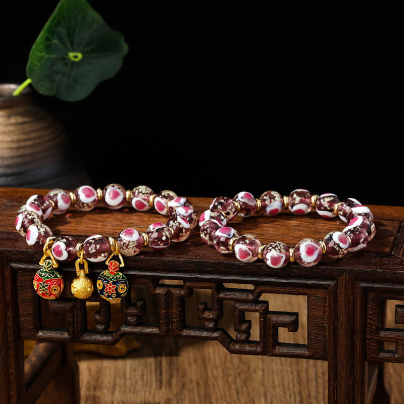 KarmaRipple's Gold Swallowing Beast Family Pink Love Heart Luminous Fluorescent Liuli Glass Bead Bracelet p20