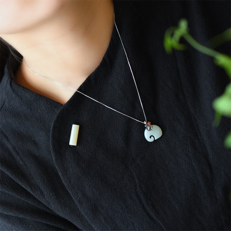 KarmaRipple's Ivory Jade Elephant Lotus Protection Pendant Necklace p3