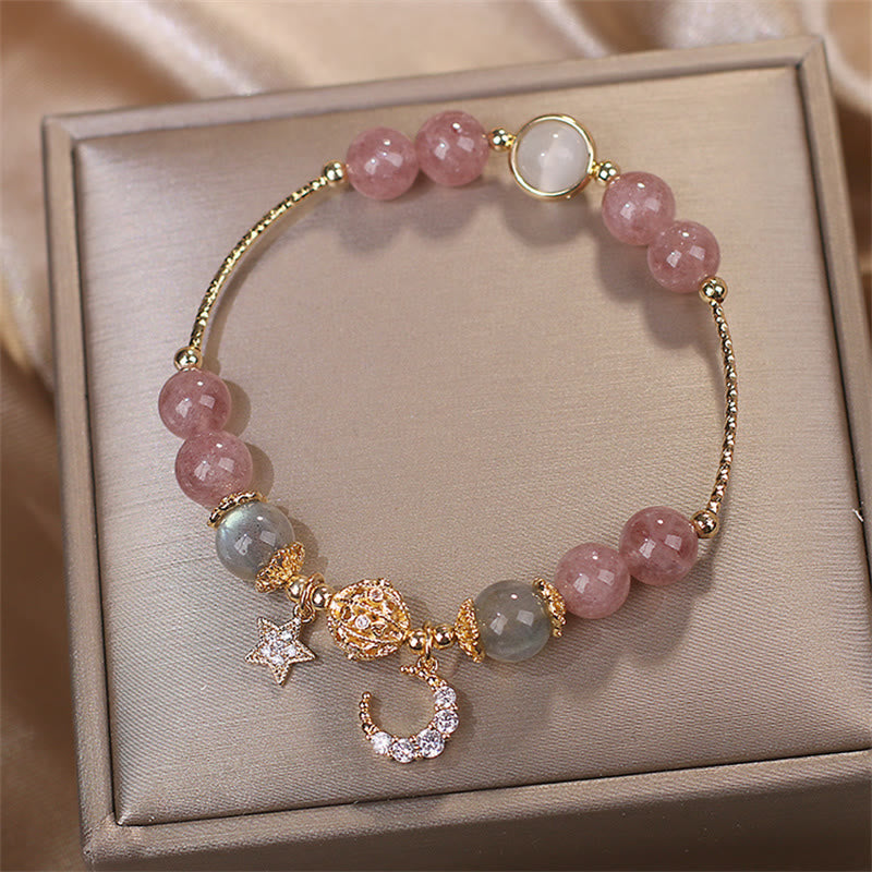 KarmaRipple's Strawberry Quartz Moonstone Moon Star Love Bracelet p8