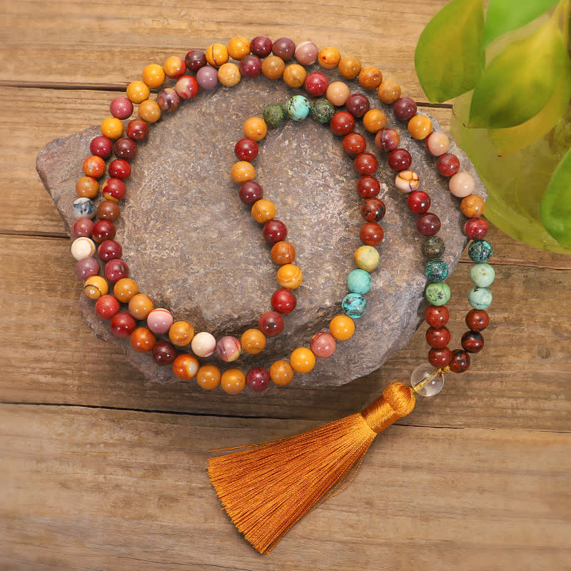 KarmaRipple's 108 Mala Beadwork Mookaite Emotional Growth Bracelet Tassel Pendant Necklace p2