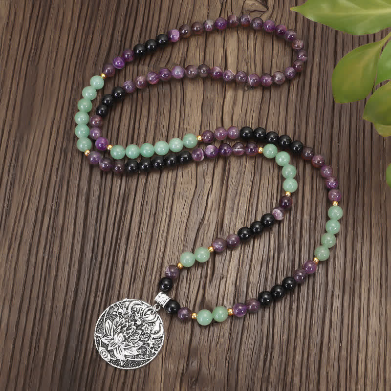 KarmaRipple's 108 Mala Beadwork Amethyst Green Aventurine Lotus Meditation Bracelet p8