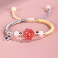 KarmaRipples Yanyuan-Achat-Armband mit Katzenkrallenpfote und Elfenbein-Bodhi-Samen, Fu-Charakter, positiv gewebtes Seil