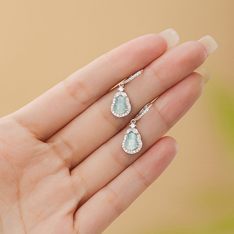 KarmaRipple's 925 Sterling Silver Green Jade Gourd Abundance Drop Earrings p6