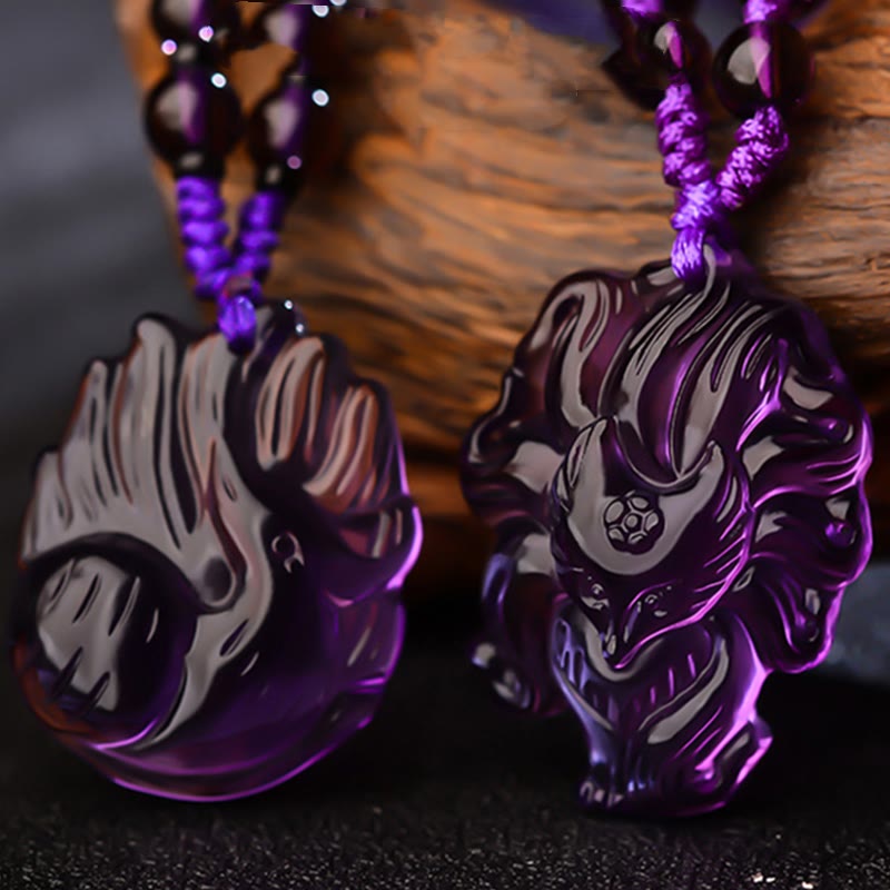 KarmaRipple's Authentic Amethyst Ivory Gemstone Citrine Nine Tailed Fox Fortune Pendant Necklace p12