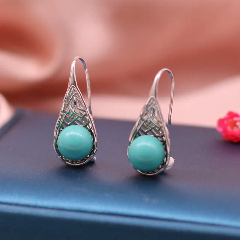 KarmaRipple's 925 Sterling Silver Turquoise Beaded Pattern Protection Drop Dangle Earrings p4