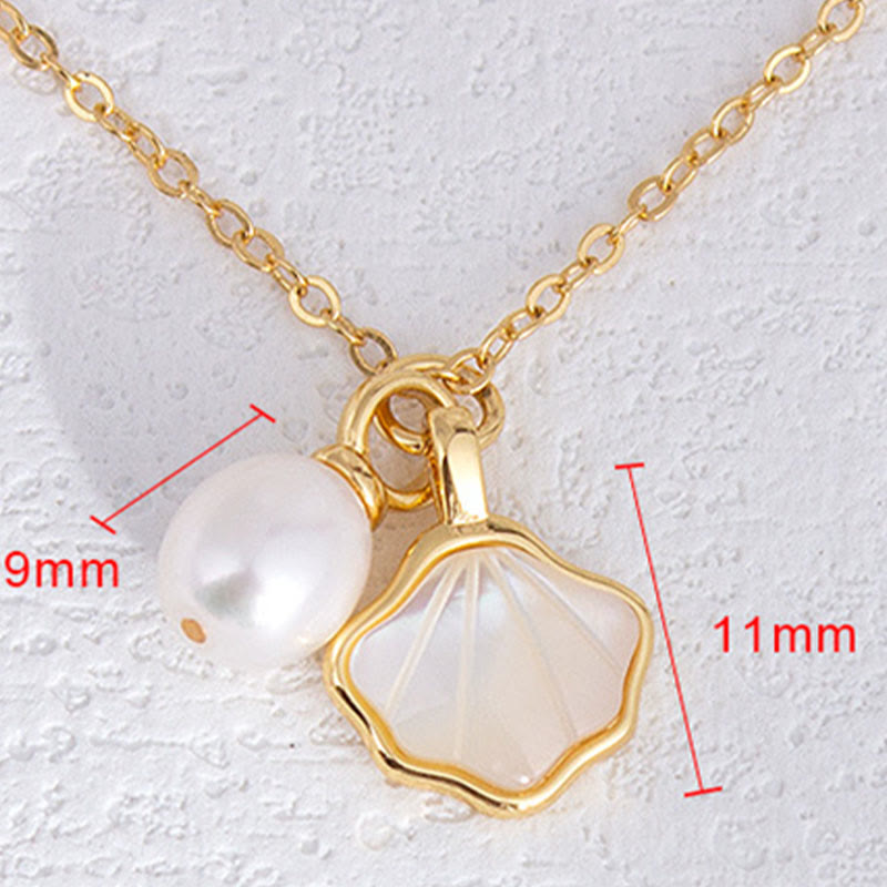 KarmaRipple's Ginkgo Tridacna Stone Pearl Bead Bronze Blessing Pendant Necklace Ring Earrings Set p8