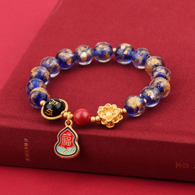 KarmaRipple's Tibet Om Mani Padme Hum Fu Character Gourd Talisman Lotus Liuli Glass Bead Fortune Bracelet p2