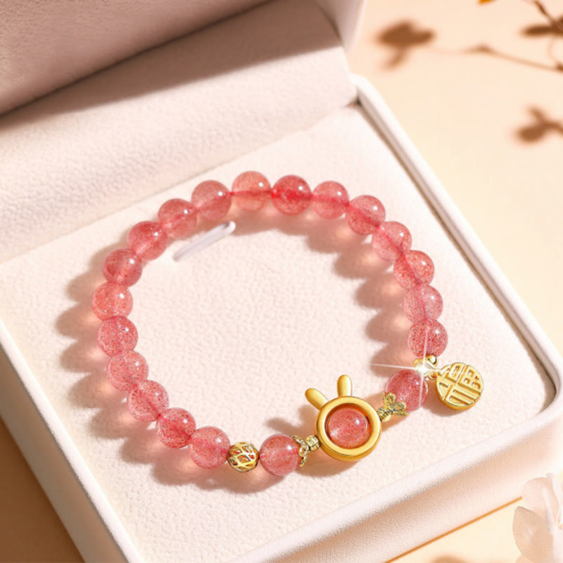 KarmaRipple's Strawberry Quartz Fu Character Pink Gemstone Balancing Bracelet p12
