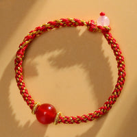KarmaRipples handgefertigtes Armband mit roten Achat-Amethyst-Gold-Rutilquarz-Rosa-Edelsteinperlen und ruhigem Webmuster 