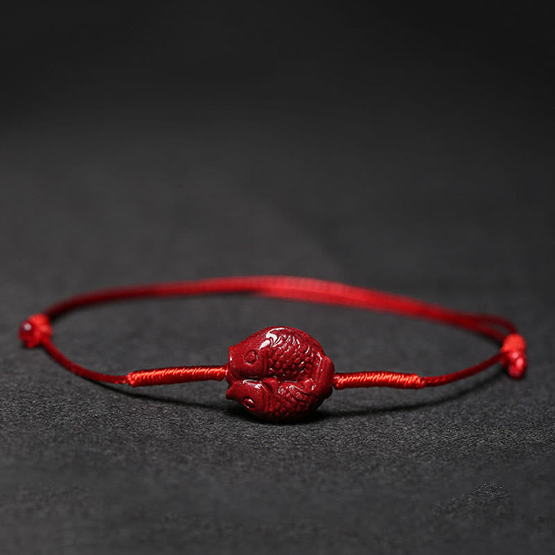 KarmaRipple's Handmade Plum Blossom Four Leaf Clover PiXiu Lotus Koi Fish Cinnabar Blessing Braid Bracelet p36