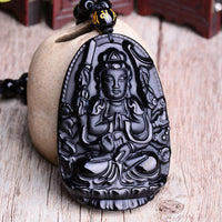 KarmaRipples Halskettenanhänger mit chinesischem Sternzeichen-Obsidian-Buddha-Amulett und Schutzsymbol