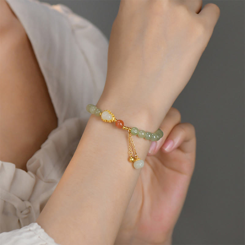 KarmaRipple's 925 Sterling Silver Hetian Jade Gourd Lotus Abundance Fortune Bracelet p6