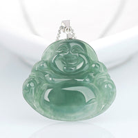KarmaRipple Halskette mit Anhänger „Lachender Buddha“ aus Jade, 925er Sterlingsilber, Schutz und Ruhe