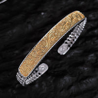 KarmaRipple's Tang-Dynastie-Blumendesign, graviertes Bronze-Armband mit Glückssymbol, verstellbarer Ring