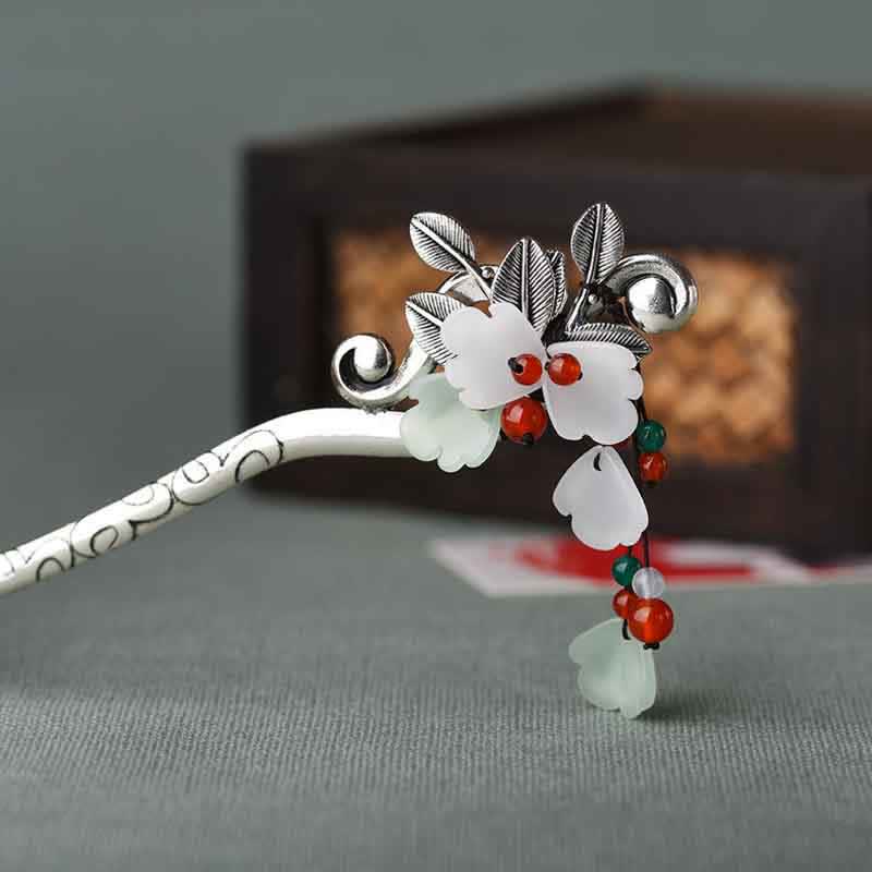 KarmaRipple's Red Agate Flower Leaf Calm Confidence Tassel Hairpin p2