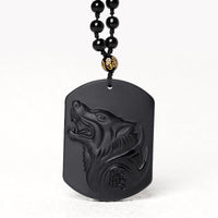 Halskettenanhänger „Wolf Purification“ aus schwarzem Obsidian von KarmaRipple