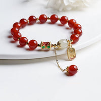 KarmaRipples authentisches Talisman-Armband aus rotem Achat und Hetian-Jade mit Fu-Charakter und Selbstvertrauen