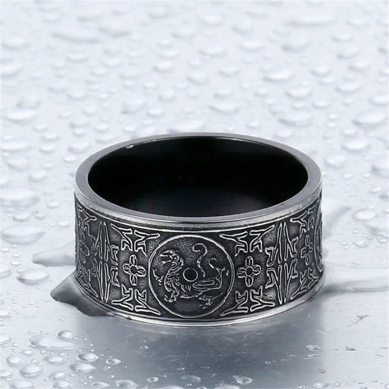 KarmaRipple's Four Guardian Beast Dragon Ivory Tiger Suzaku Basalt Carved Success Fortune Ring p5