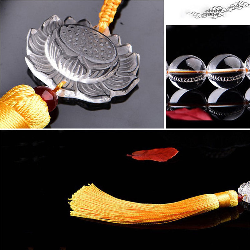 KarmaRipple's Authentic Ivory Gemstone Lotus Wrist Mala Meditation Tassels Pocket Mala Car Decoration p6