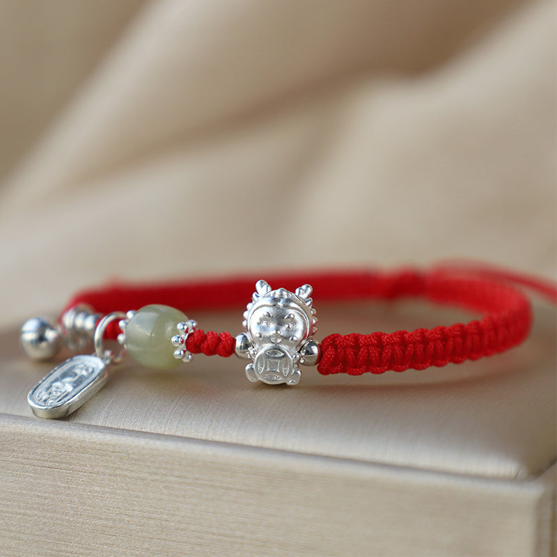 KarmaRipple's Handmade Year Of The Dragon 999 Sterling Silver Hetian Jade Bronze Coin Peace And Joy Protection Bracelet p6