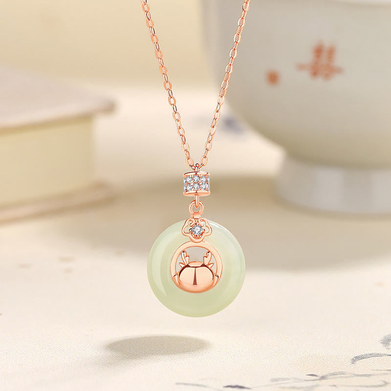 KarmaRipple's 925 Sterling Silver Year of the Dragon Authentic Hetian Jade Zircon Peace Buckle Protection Bracelet Pendant Necklace p2