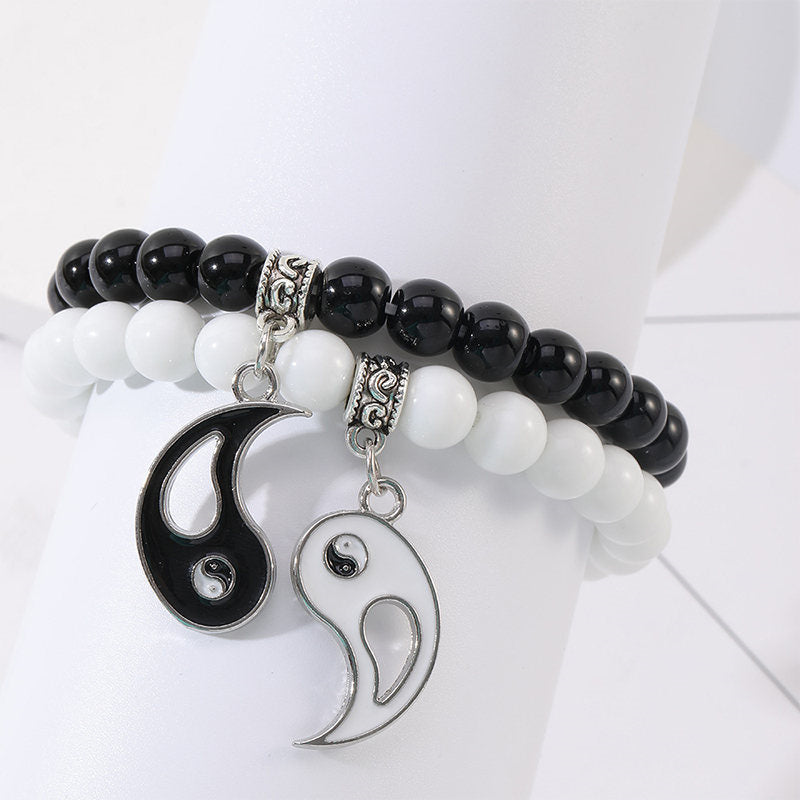 KarmaRipple's 2Pcs Black Onyx Ivory Turquoise Bead Yin Yang Protection Pair Bracelet p11