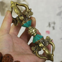 KarmaRipples tibetischer Vajra Dorje mit fünf Zinken, handgefertigte Dekoration aus Nepal mit spiritueller Kraft in Bronze