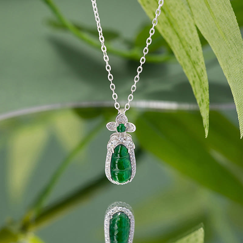 KarmaRipple's 925 Sterling Silver Cyan Jade Pea Design Fortune Balancing Pendant Necklace p3