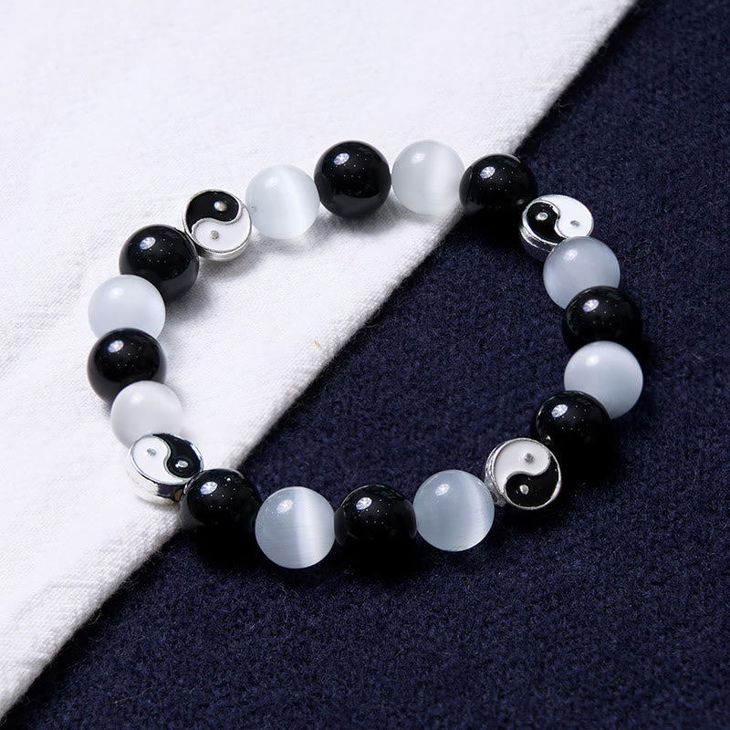 KarmaRipple's Black Obsidian Cat's Eye Yin Yang Purification Strength Bracelet p3